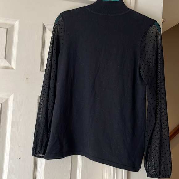 Anne Klein sheer sleeve mock turtleneck statement sweater in jet black - Picture 5 of 6
